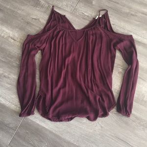 Burgundy cold shoulder top
